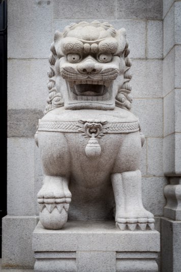 Male lion guarding the Bank of China Building in Hong Kong, Des Voeux Road Central